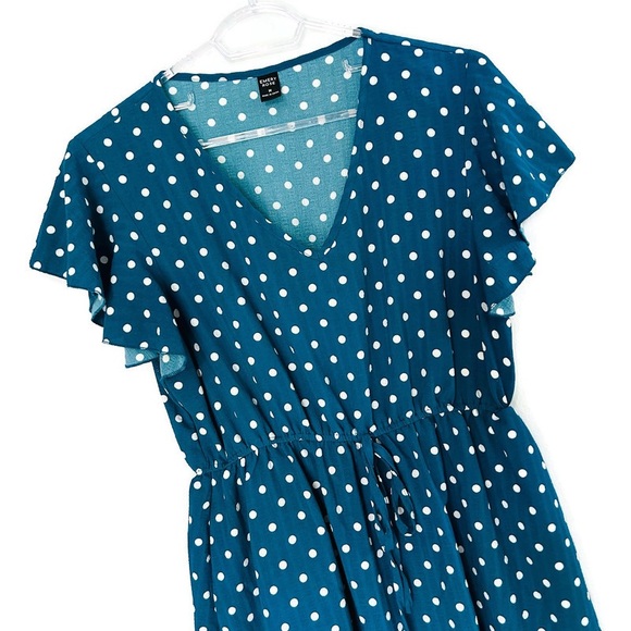 Emery Rose Polka Dot Midi Dress Dark Turquoise Blue Size Medium - Picture 2 of 11